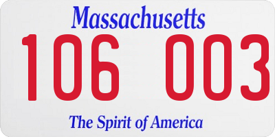 MA license plate 106OO3