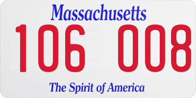 MA license plate 106OO8