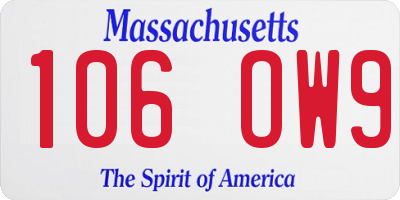 MA license plate 106OW9