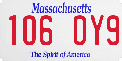 MA license plate 106OY9