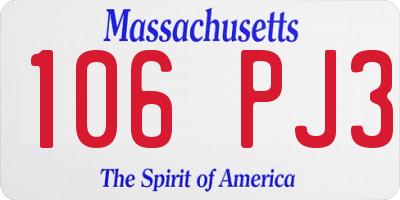 MA license plate 106PJ3