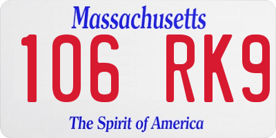 MA license plate 106RK9