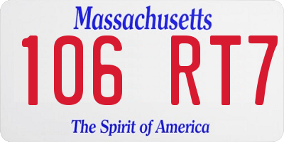 MA license plate 106RT7