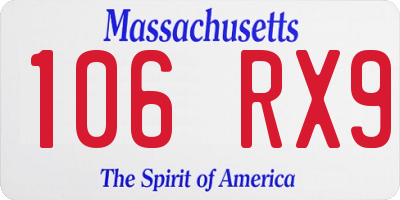 MA license plate 106RX9