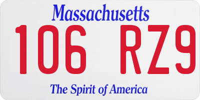 MA license plate 106RZ9