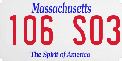 MA license plate 106SO3