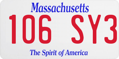 MA license plate 106SY3