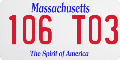 MA license plate 106TO3