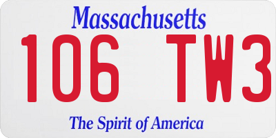 MA license plate 106TW3
