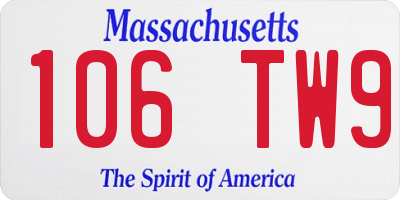 MA license plate 106TW9