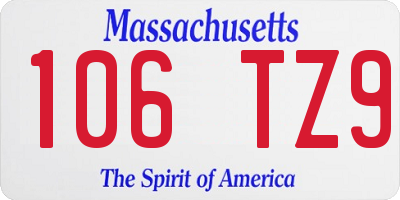 MA license plate 106TZ9