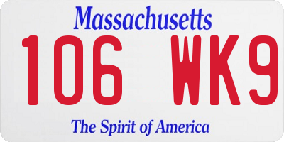 MA license plate 106WK9