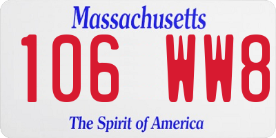 MA license plate 106WW8