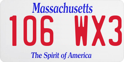 MA license plate 106WX3