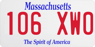 MA license plate 106XW0