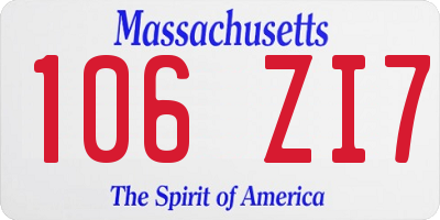 MA license plate 106ZI7