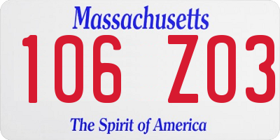MA license plate 106ZO3
