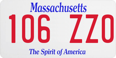 MA license plate 106ZZ0