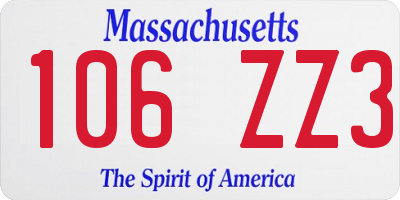 MA license plate 106ZZ3