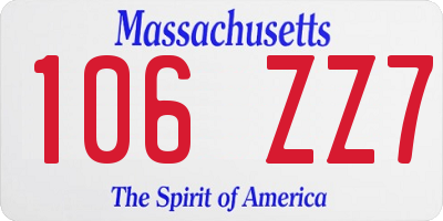MA license plate 106ZZ7