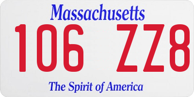 MA license plate 106ZZ8