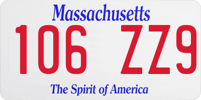 MA license plate 106ZZ9