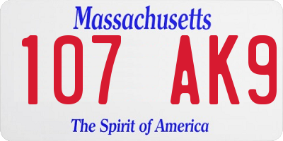 MA license plate 107AK9