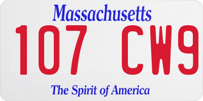 MA license plate 107CW9