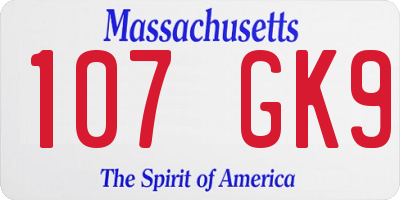 MA license plate 107GK9