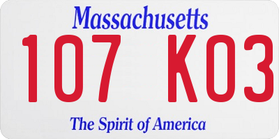 MA license plate 107KO3