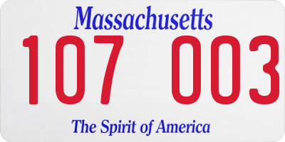 MA license plate 107OO3