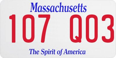 MA license plate 107QO3