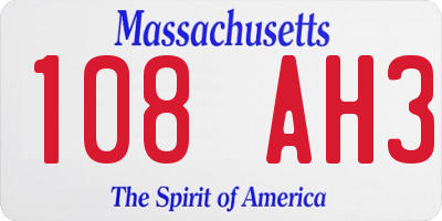MA license plate 108AH3