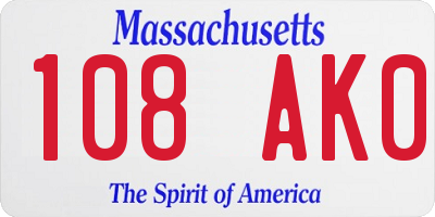 MA license plate 108AK0