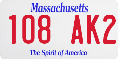 MA license plate 108AK2