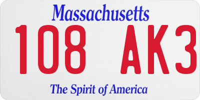 MA license plate 108AK3