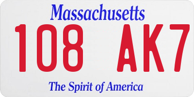MA license plate 108AK7