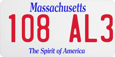 MA license plate 108AL3