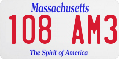 MA license plate 108AM3