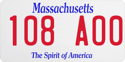 MA license plate 108AO0