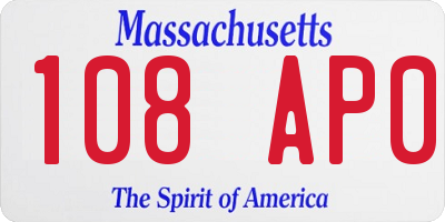 MA license plate 108AP0