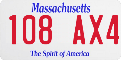 MA license plate 108AX4