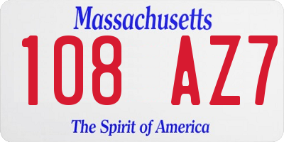 MA license plate 108AZ7