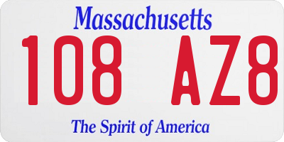 MA license plate 108AZ8
