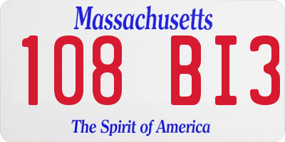 MA license plate 108BI3