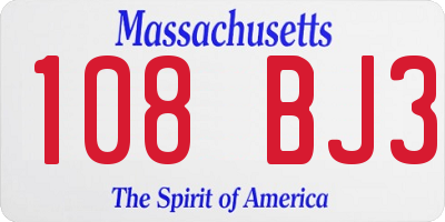 MA license plate 108BJ3