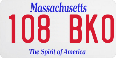 MA license plate 108BK0