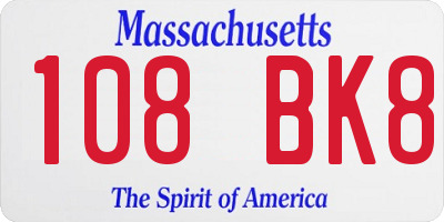 MA license plate 108BK8