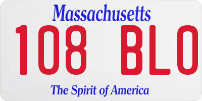 MA license plate 108BL0