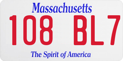 MA license plate 108BL7